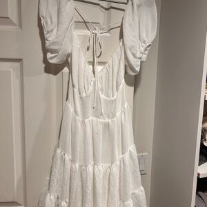 Princess Polly White Backless Puff-Sleeve Tiered Dress